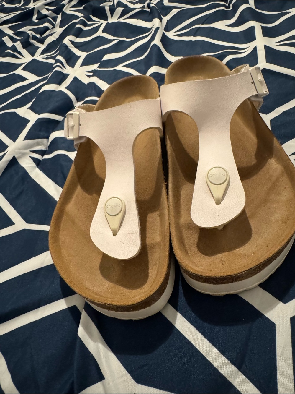 Papillio White T-Strap Cork Footbed Sandals